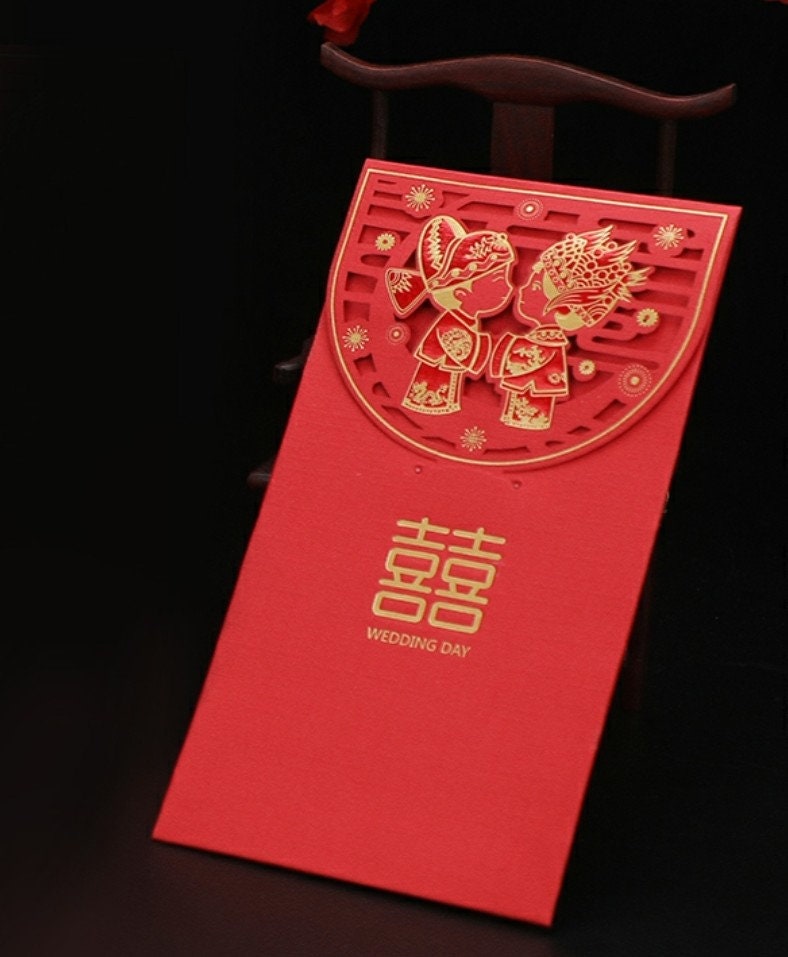 Traditional Wedding Bride and Groom Money Red Pockets/A Set of 6