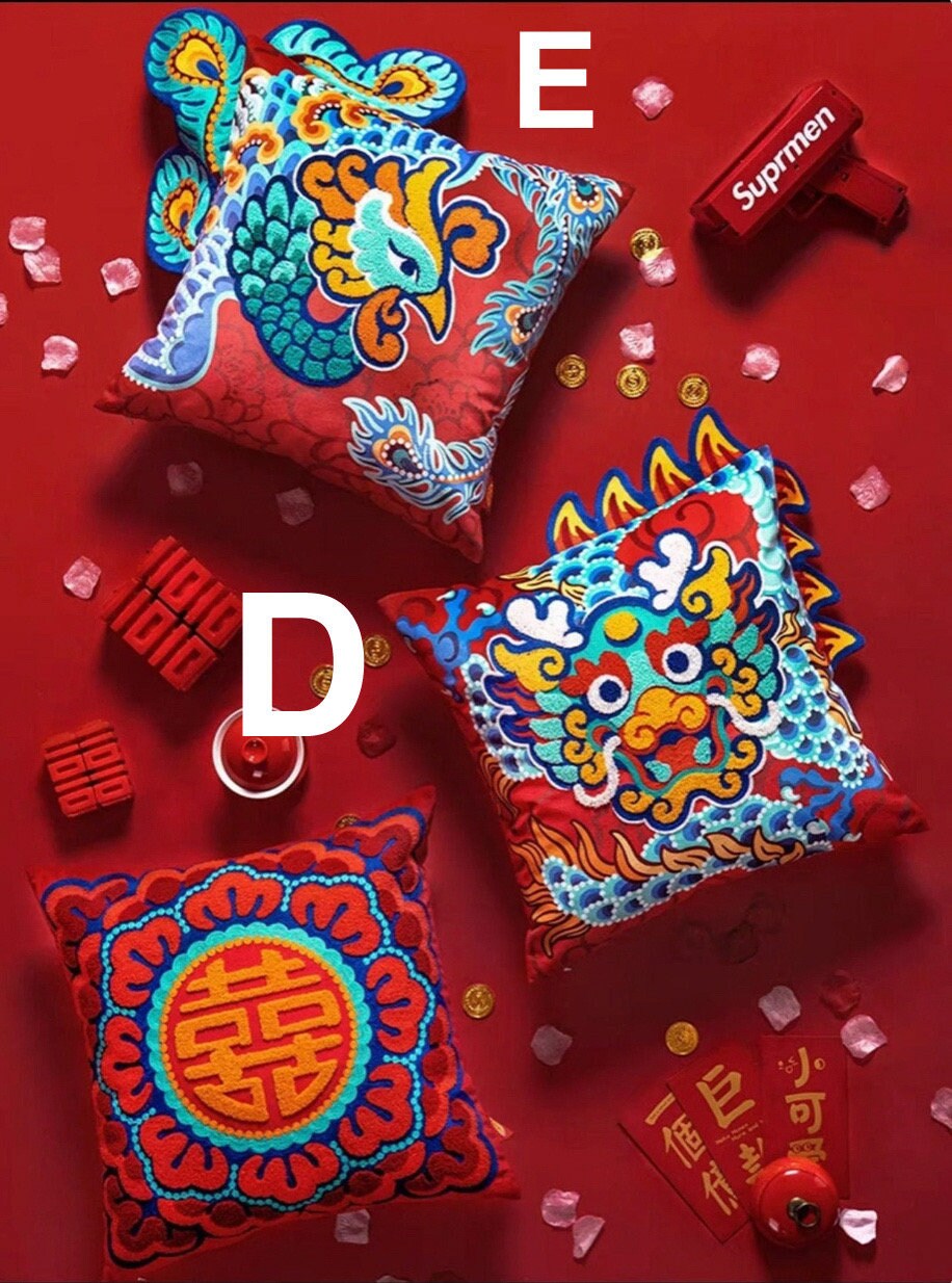 Traditional Cushion Pillow Covers/Bride And Groom/Dragon And Phoenix/Double Happiness/Wedding Decor
