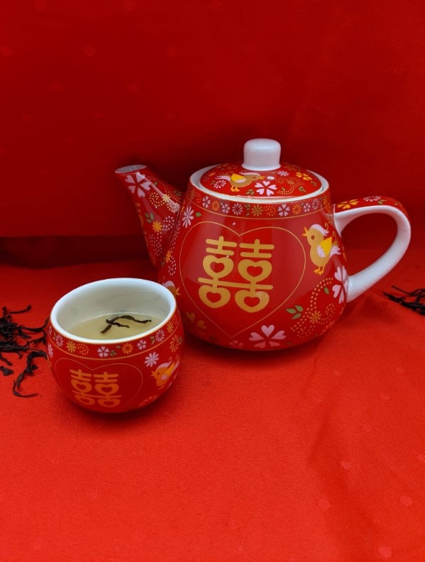 Love Birds Traditional Wedding Double Happiness Tea Set/For Tea Ceremony