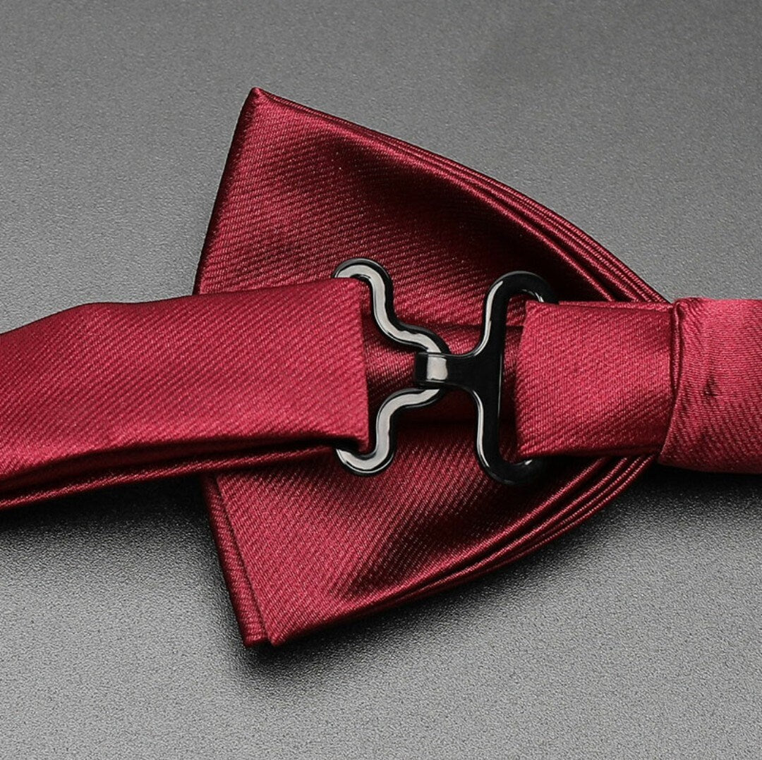 Wine Red Asian Double Happiness Groom Wedding Adjustable Bow Tie/Party Necktie