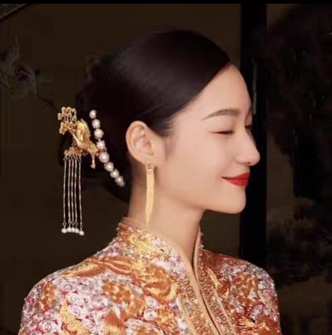 Oriental wedding hair pin/wedding Xi earring