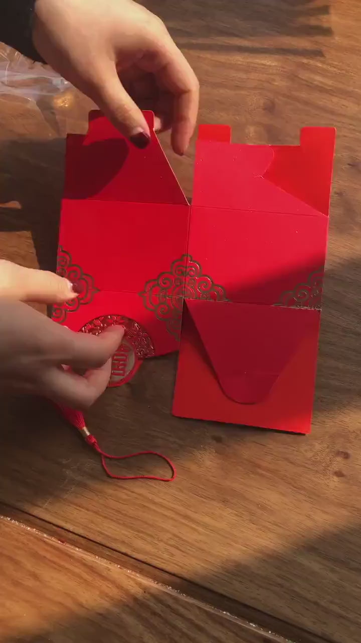 10pcs Double Happiness Traditional Red Wedding Favor Boxes with Tassel(S/M/L size)