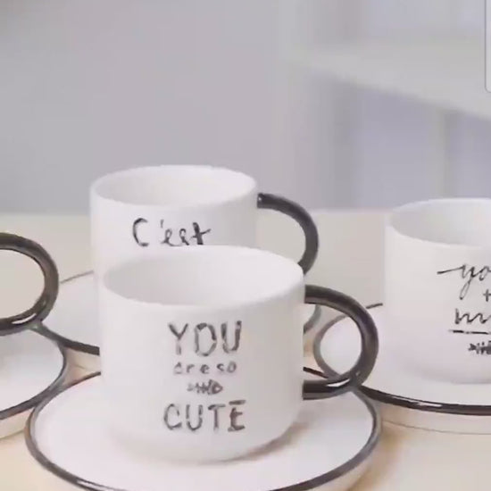 Ceramic Cute Cat Pattern Cup with Saucers/Kitty Coffee Mugs/Best Gift for Cat Tea Coffee Lovers