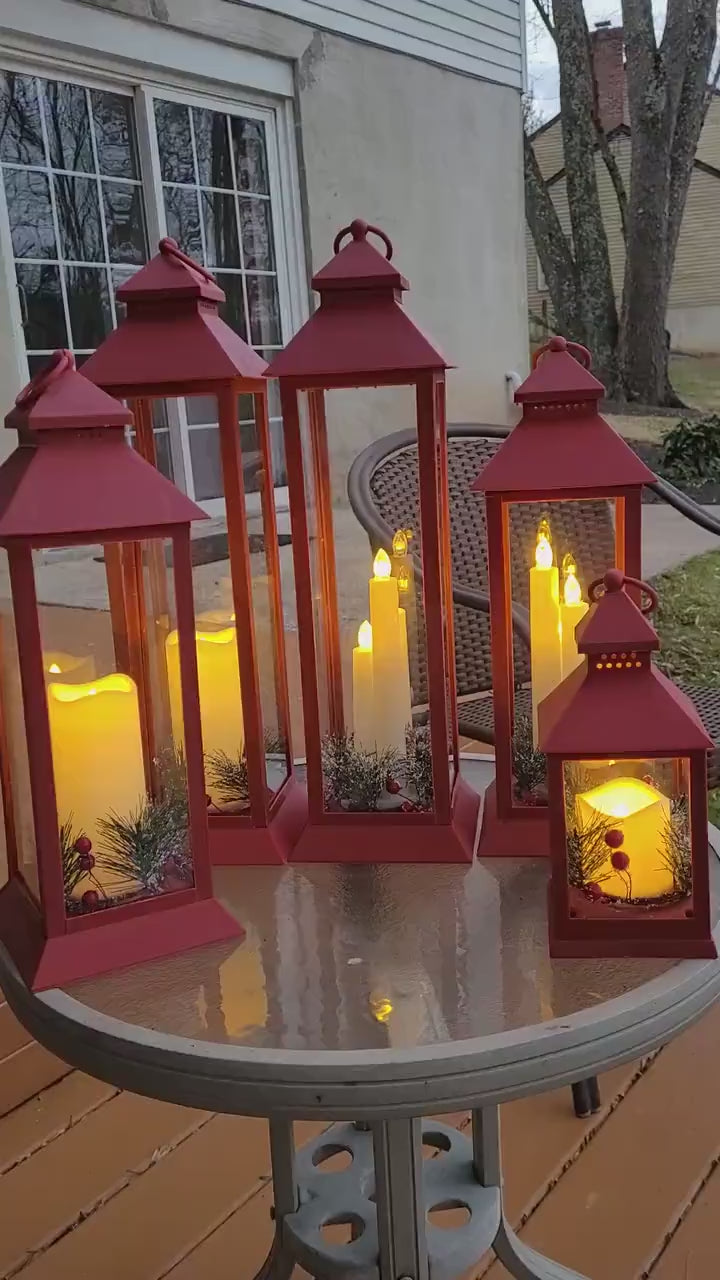 Red Lantern with One or three -Pillars Flickering LED Candle