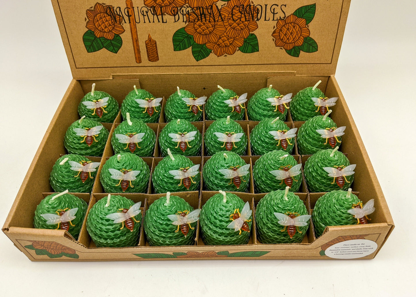 Green Natural Beeswax Candles (set of 24)