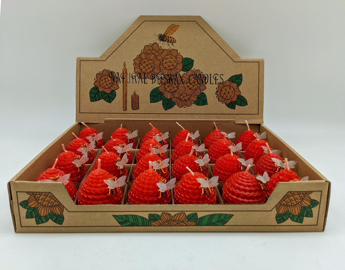 Red Natural Beeswax Candles (Set of 24)