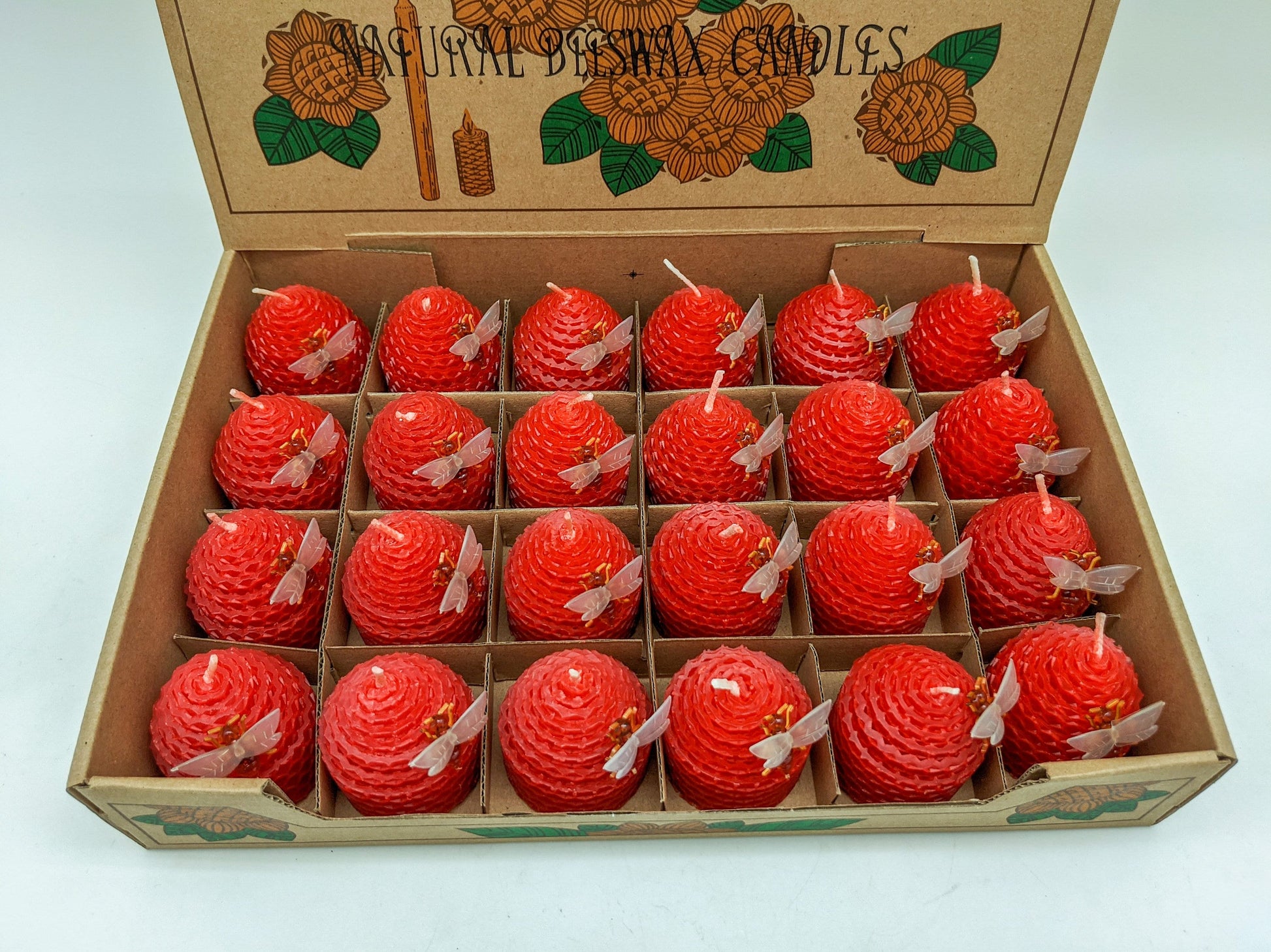Red Natural Beeswax Candles (Set of 24)