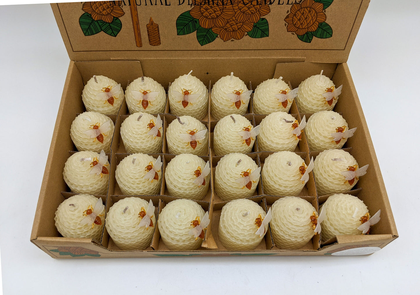 White Pure Beeswax Candles Comb-Shaped (set of 24)