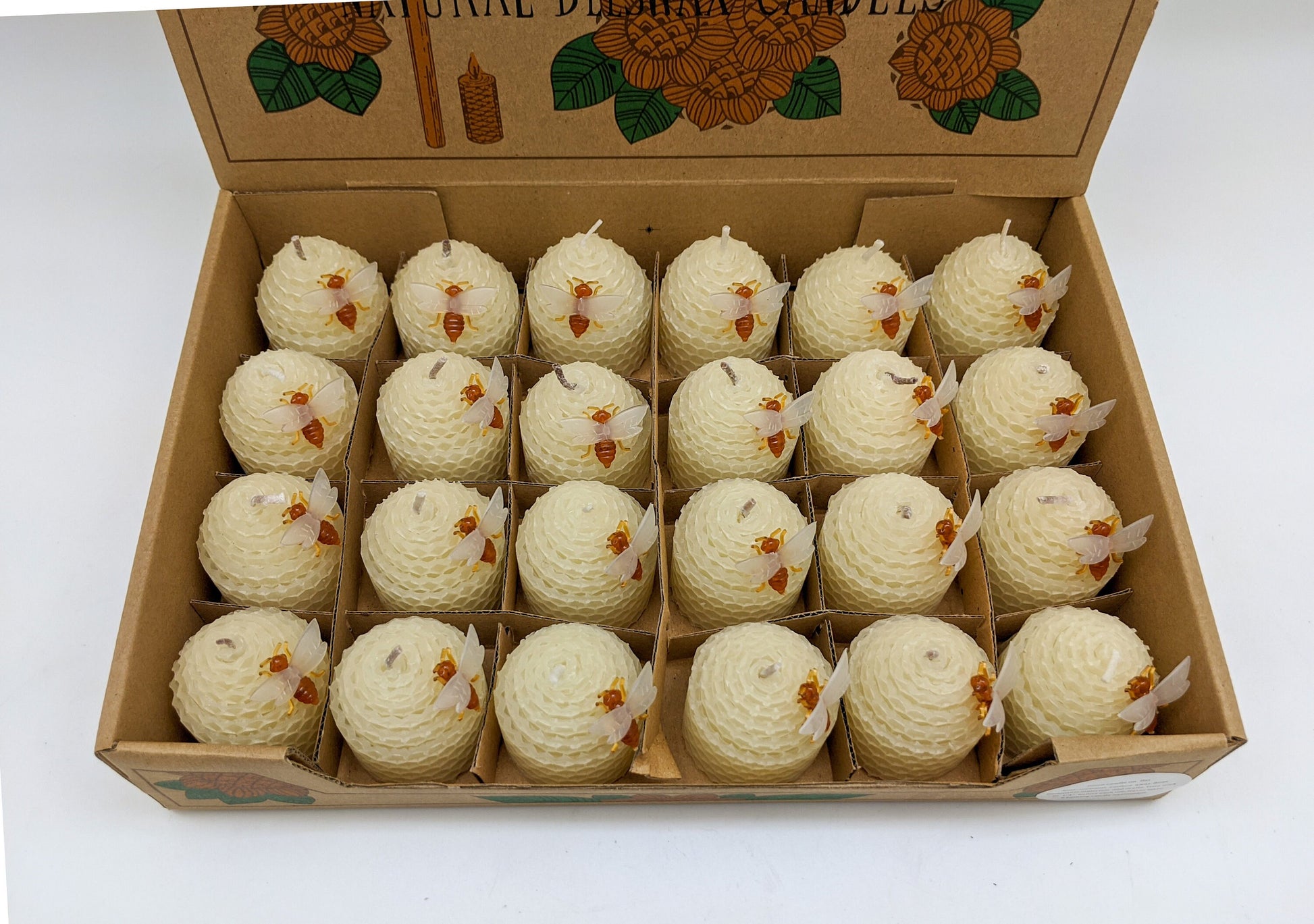White Pure Beeswax Candles Comb-Shaped (set of 24)