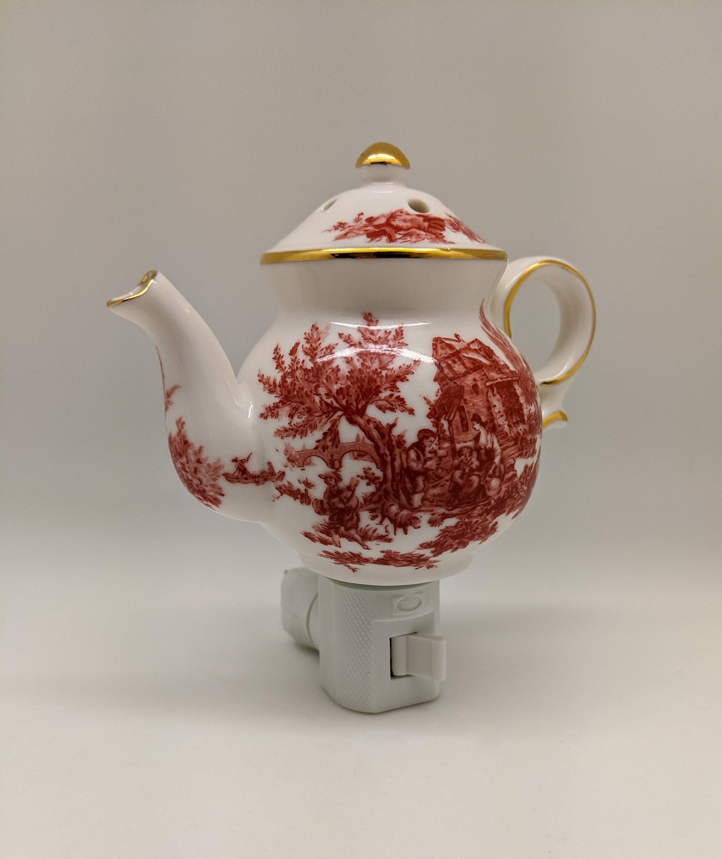 English Toile Teapot Nightlight (Maroon/Blue/Black)