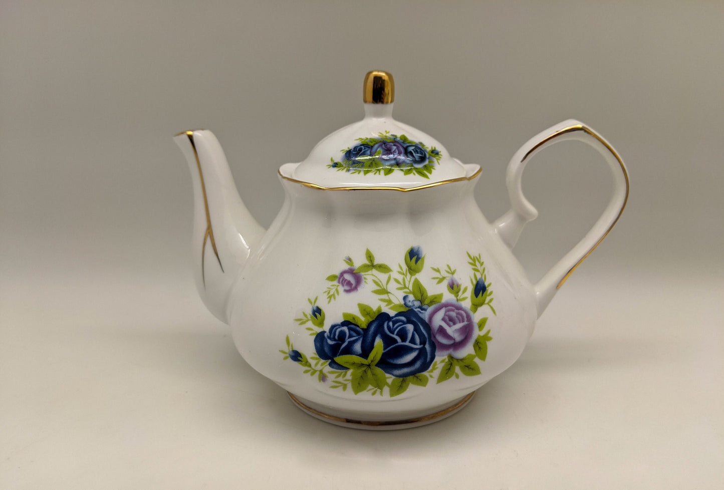 Blue Roses Porcelain Tea Set (24k gold)With Metal Rack/Coffee Pot/Gift Box