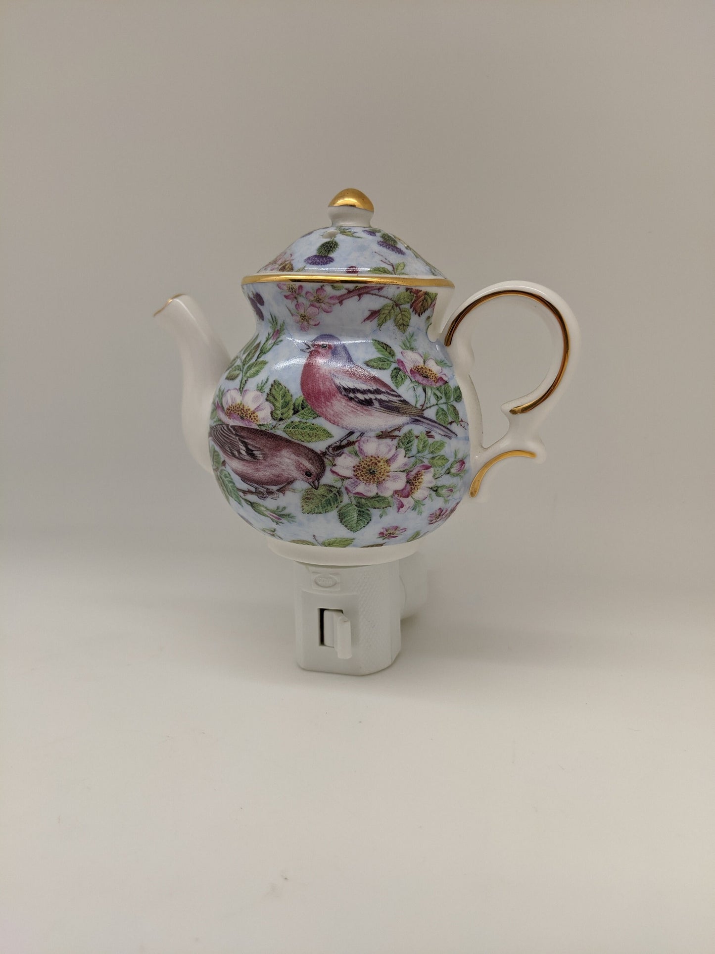 Gold Gilded Sparrows Teapot Nightlight