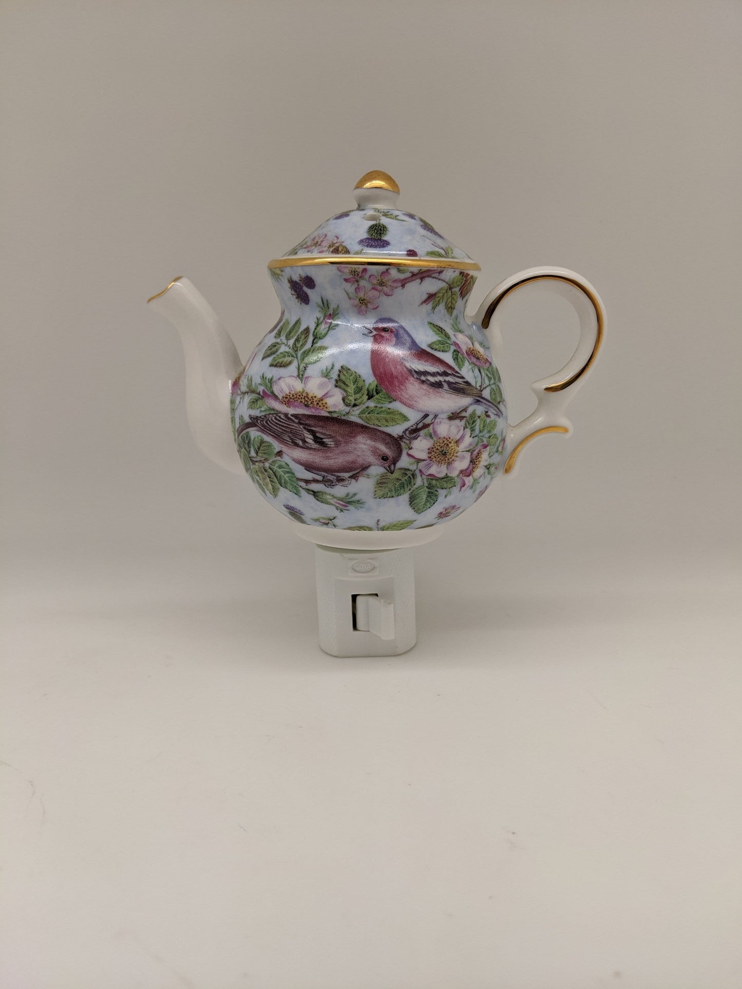 Gold Gilded Sparrows Teapot Nightlight