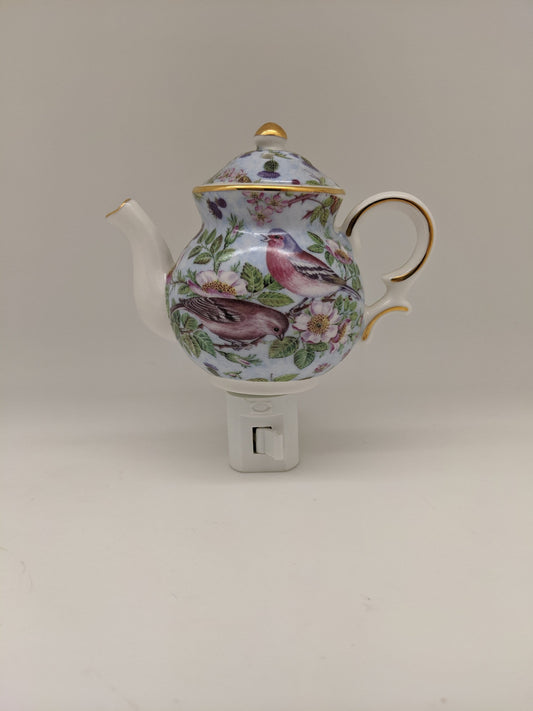 Gold Gilded Sparrows Teapot Nightlight