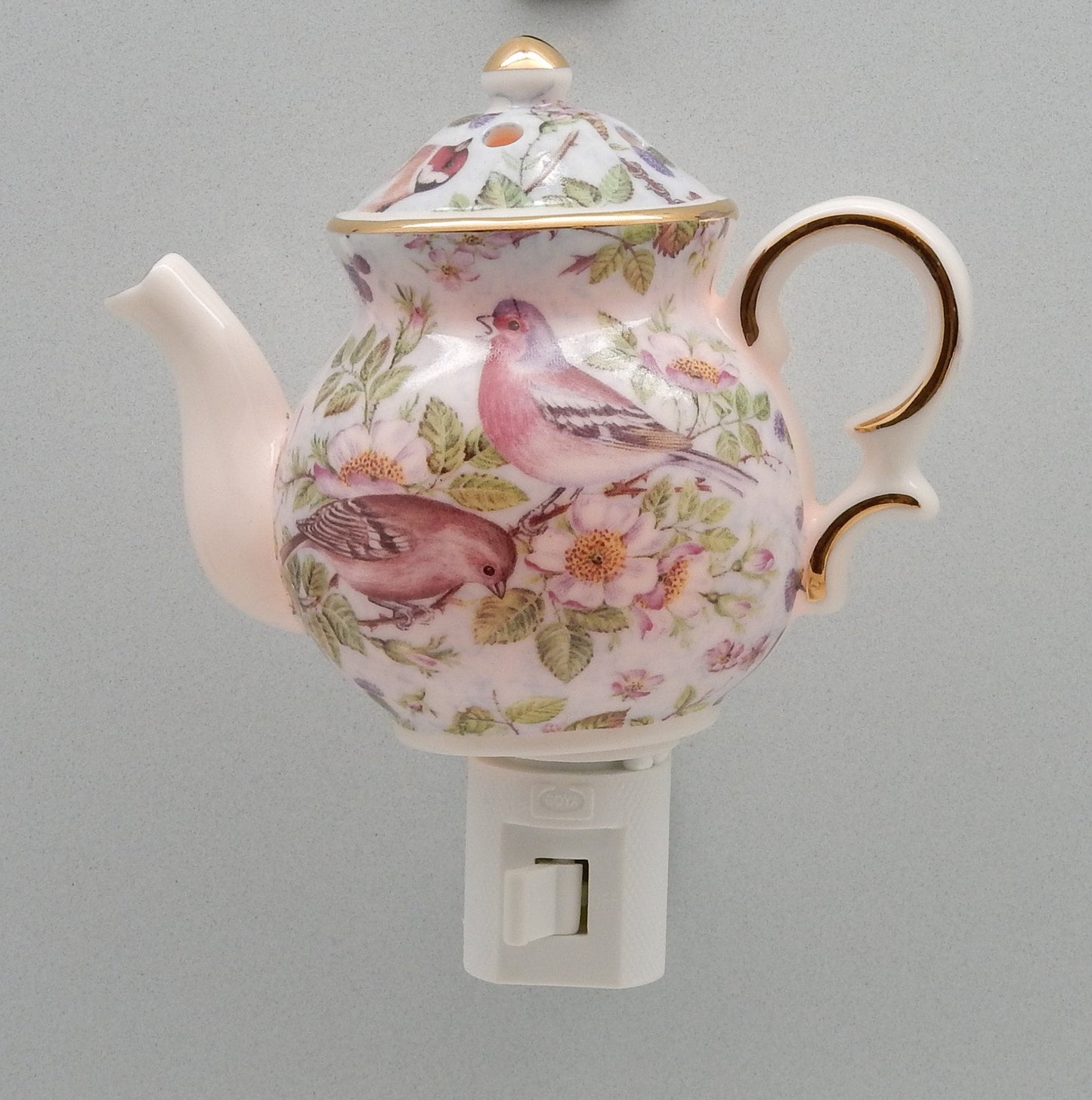 Gold Gilded Sparrows Teapot Nightlight