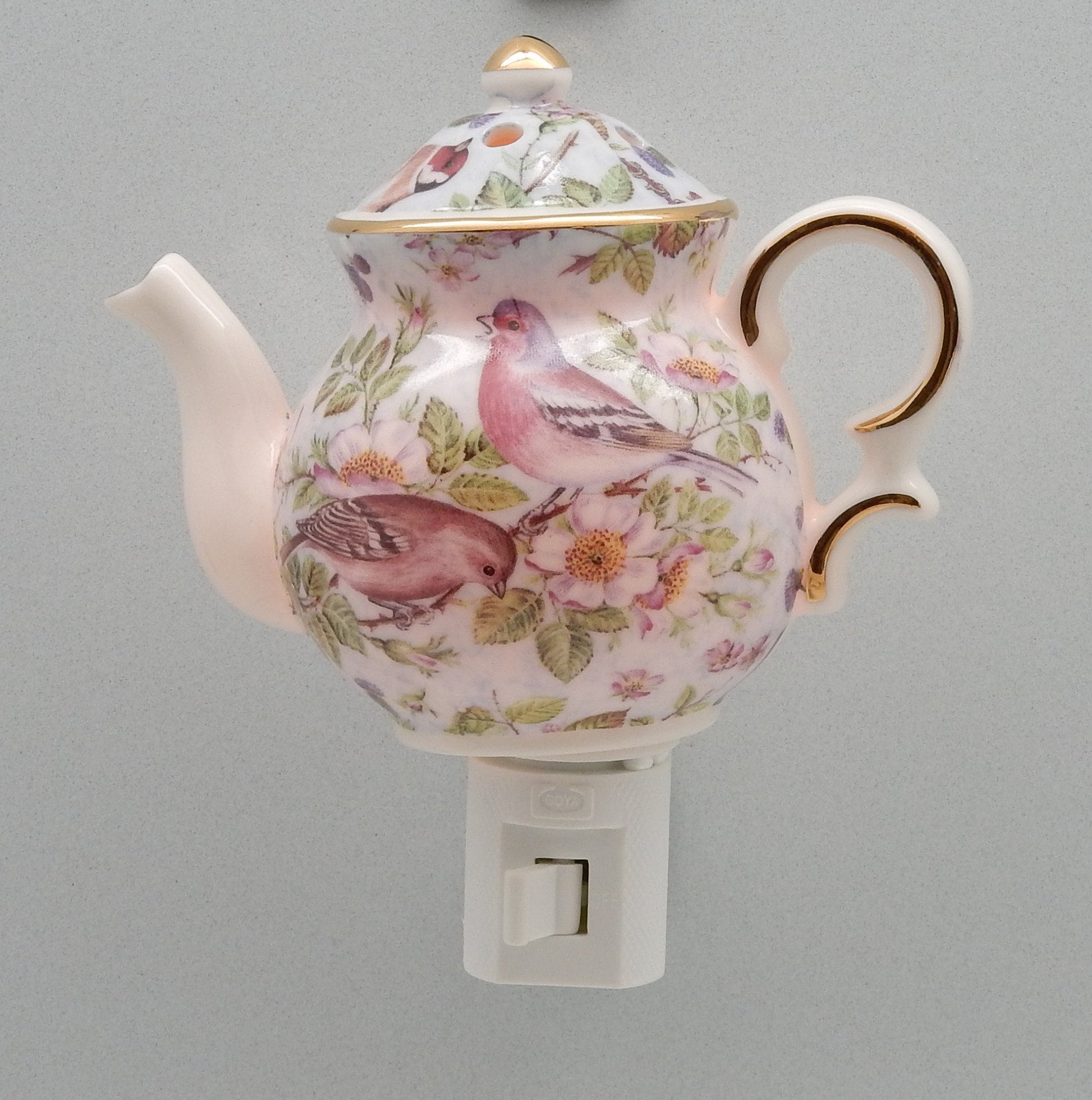 Gold Gilded Sparrows Teapot Nightlight