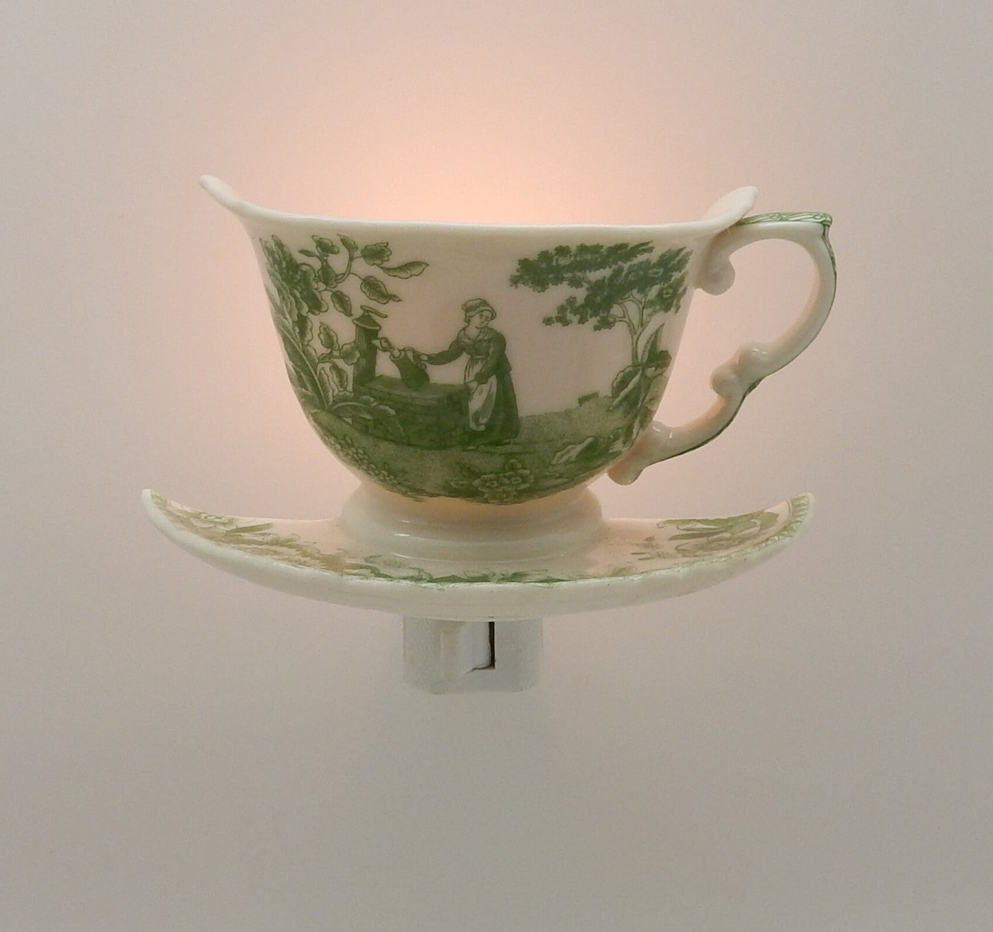 English Toile Teapot/Teacup Nightlight (Green)