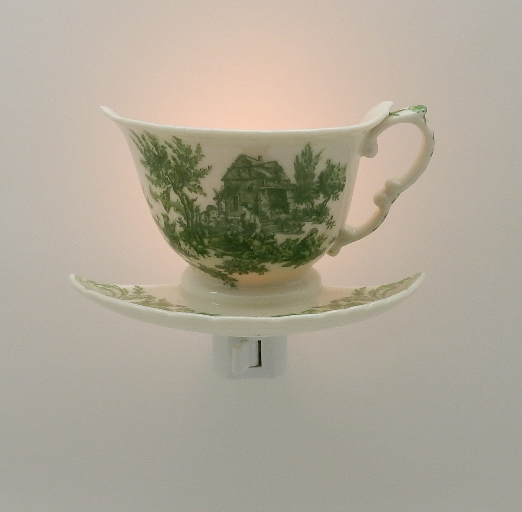 English Toile Teapot/Teacup Nightlight (Green)