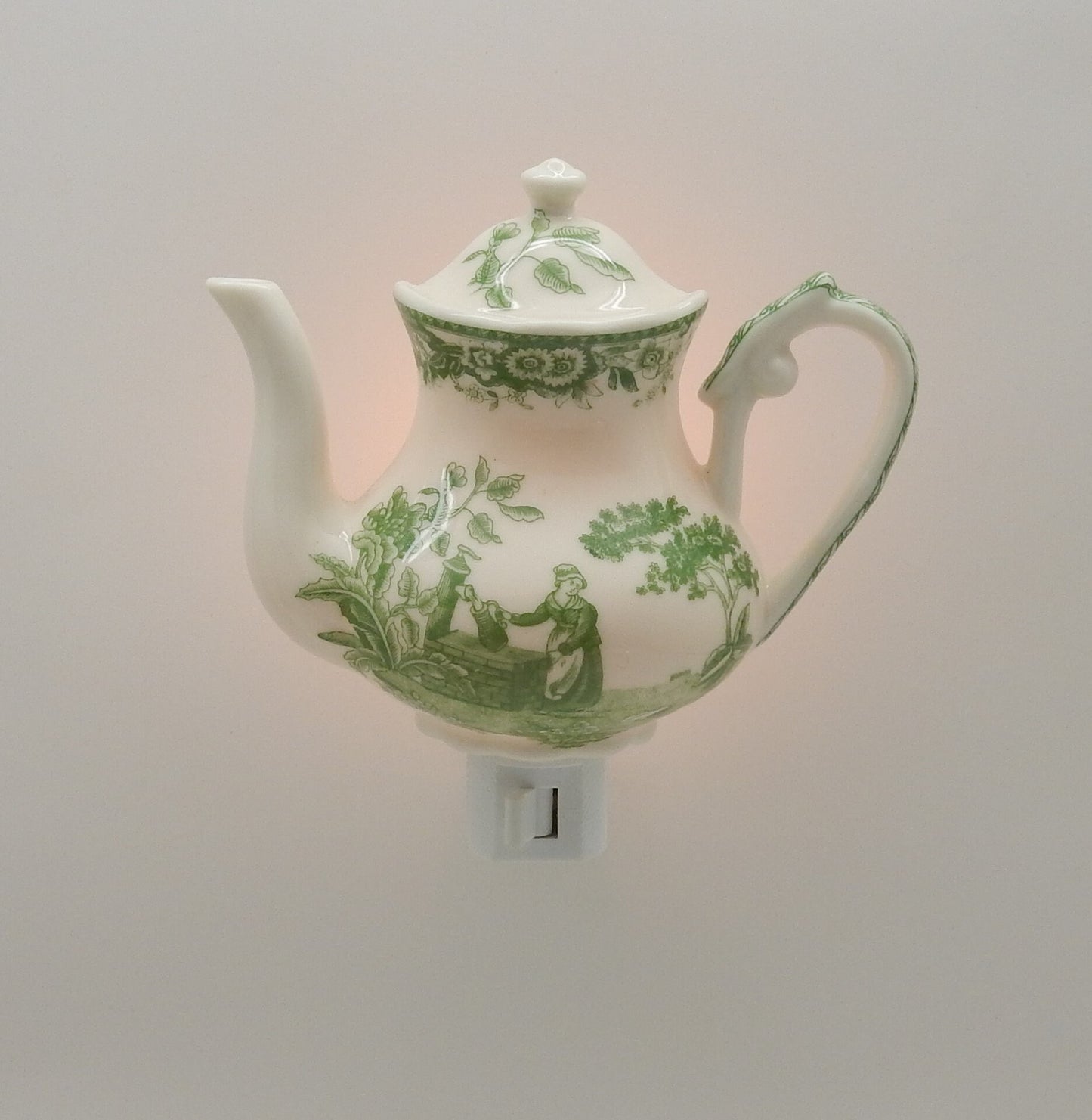 English Toile Teapot/Teacup Nightlight (Green)