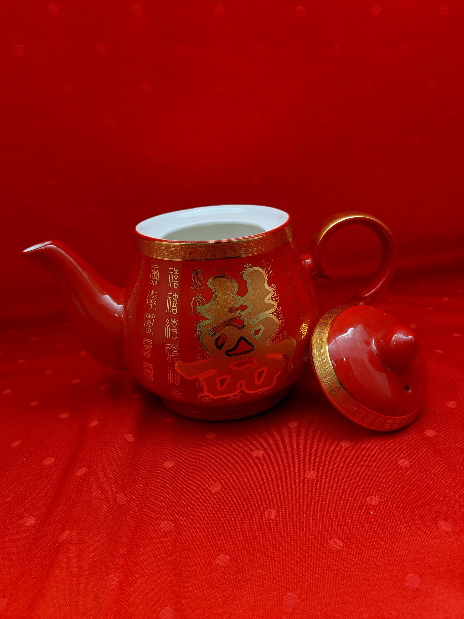 Double Happiness Hundreds of Blessings Red Tea Set Chinese Wedding Tea Ceremony