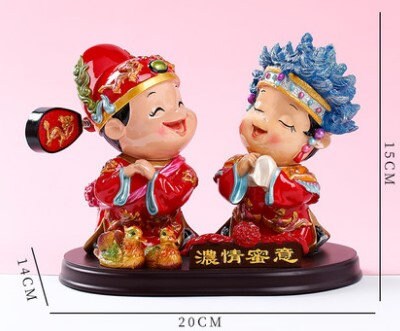 Traditional Oriental Love Bride and Broom Polyreslin Figurine