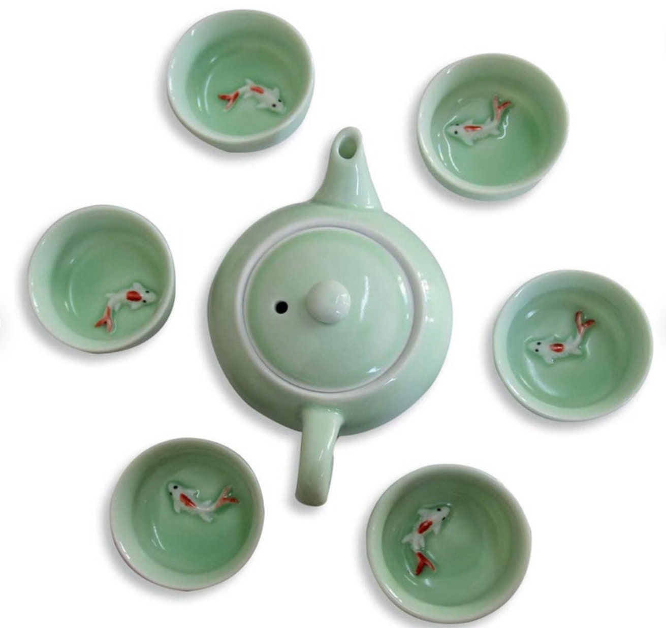 Oriental Koi Fish Design Green Ceramic Tea Set/Kungfu Tea/Tea Art
