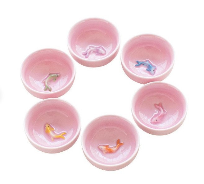 Oriental Koi Fish Design Pink Ceramic Tea Set