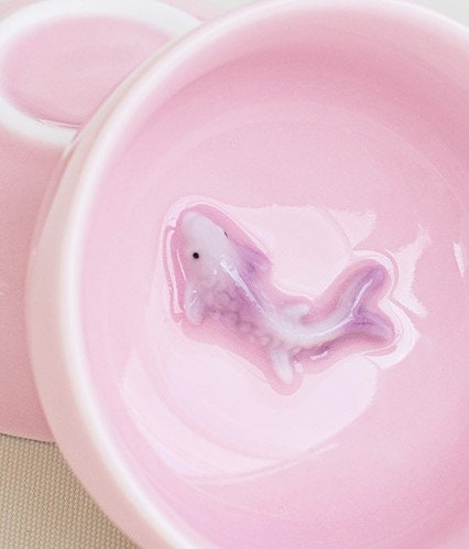 Oriental Koi Fish Design Pink Ceramic Tea Set