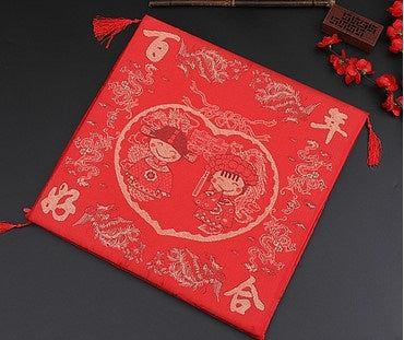 Double Sided Cartoon Bride and Groom Happiness kneeling Pad/Cushions For Wedding/Tea Ceremony(Set of 2)