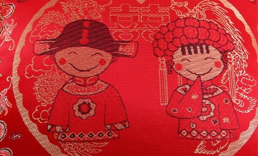 Double Sided Cartoon Bride and Groom Happiness kneeling Pad/Cushions For Wedding/Tea Ceremony(Set of 2)