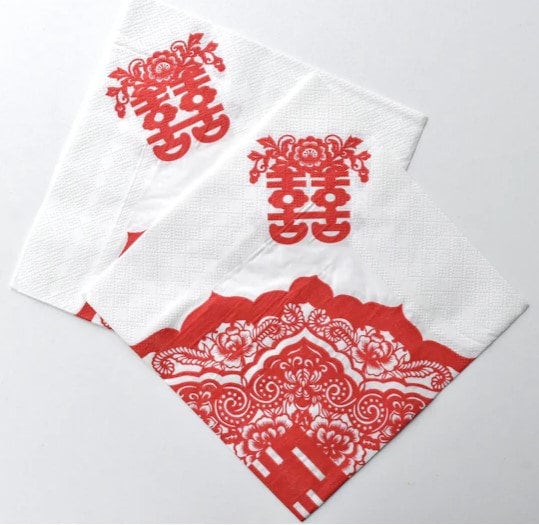 Double happiness paper tissue napkins for Oriental wedding/tea ceremony/banquets