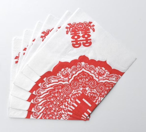 Double happiness paper tissue napkins for Oriental wedding/tea ceremony/banquets