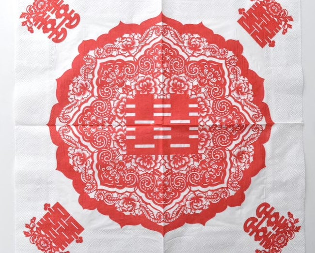 Double happiness paper tissue napkins for Oriental wedding/tea ceremony/banquets