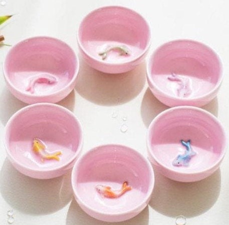 Oriental Koi Fish Design Pink Ceramic Tea Set