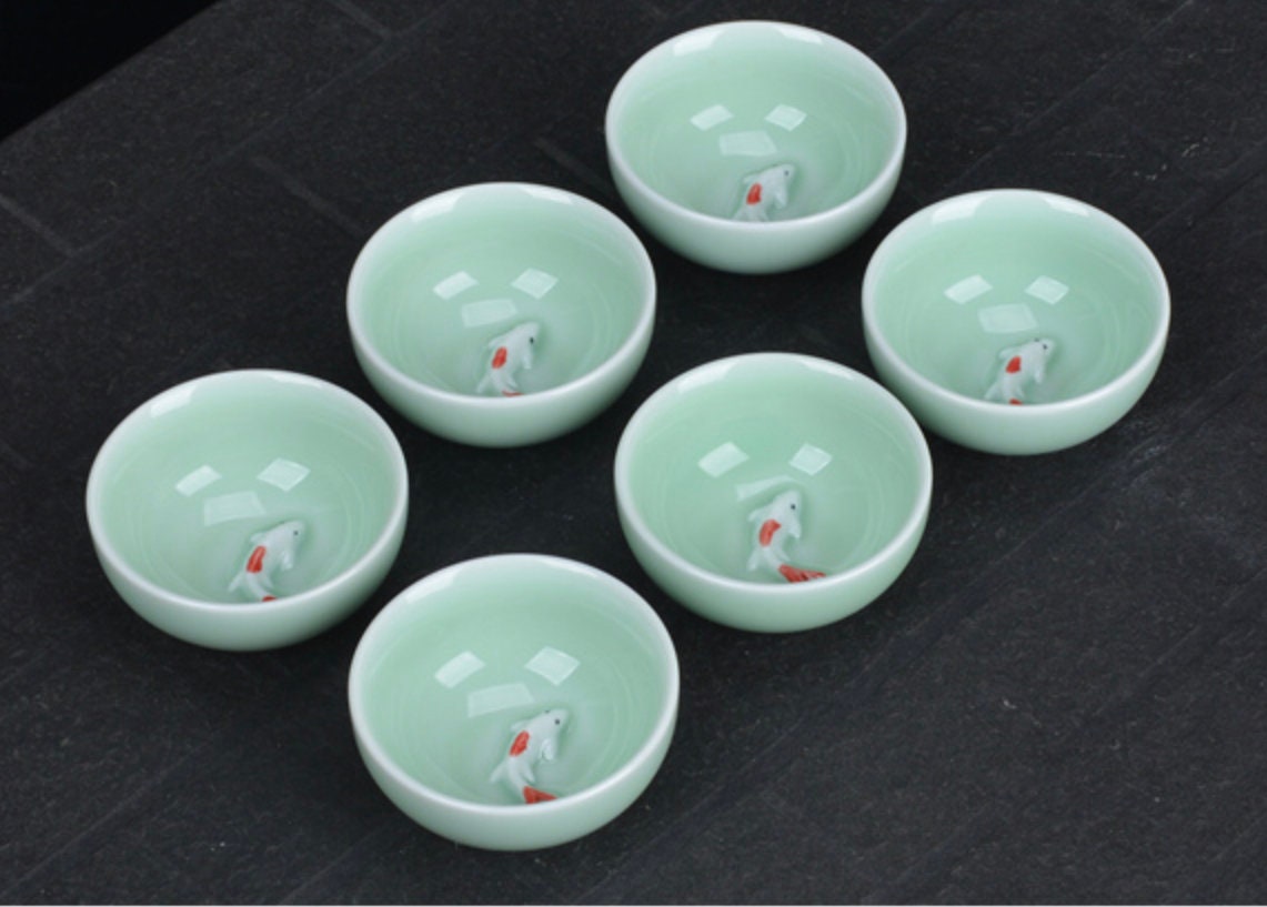 Oriental Koi Fish Design Green Ceramic Tea Set/Kungfu Tea/Tea Art