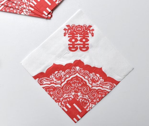 Double happiness paper tissue napkins for Oriental wedding/tea ceremony/banquets