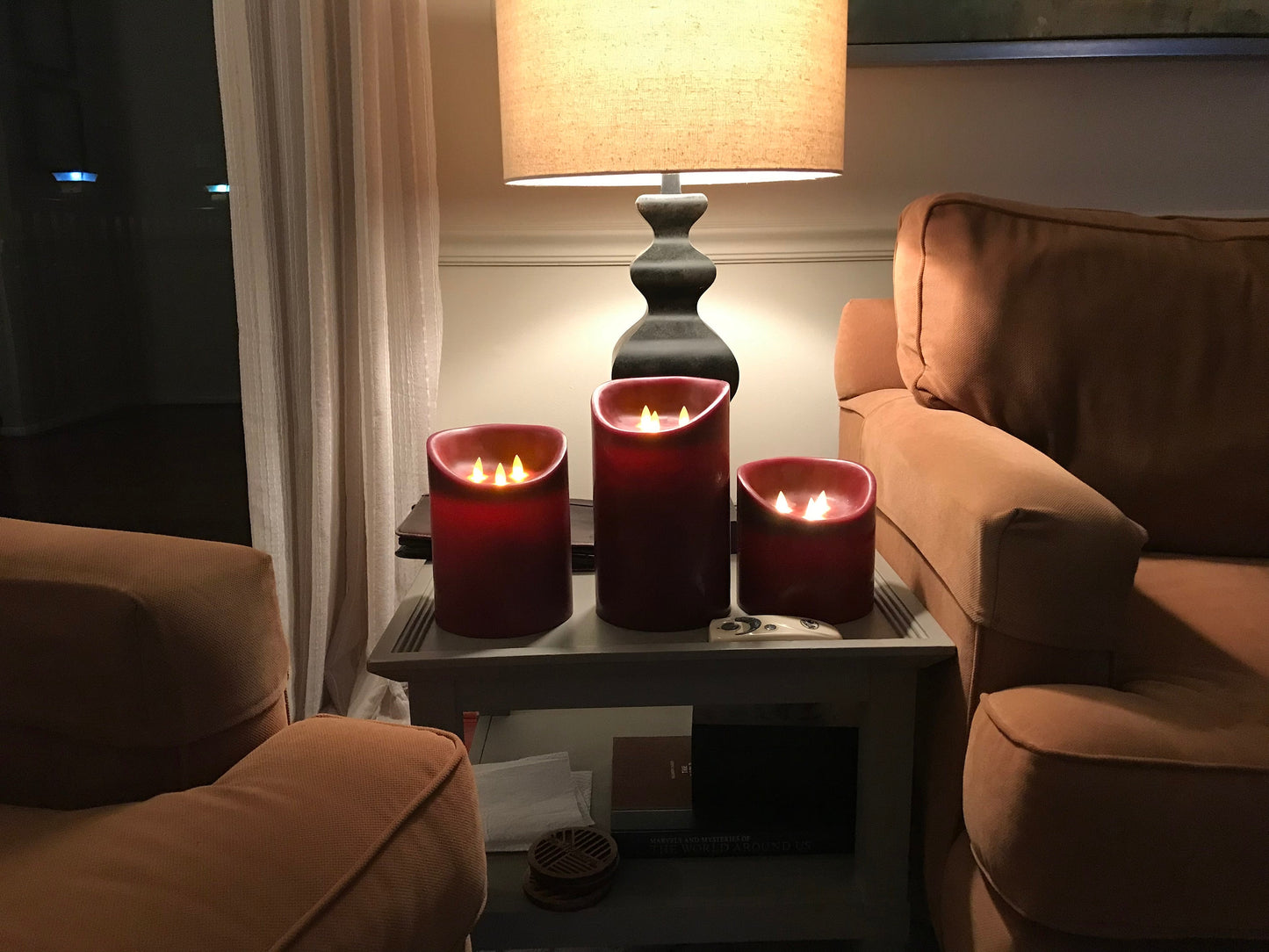 LED Candles with 3 Flickering Wicks (Cream and Mahogany)