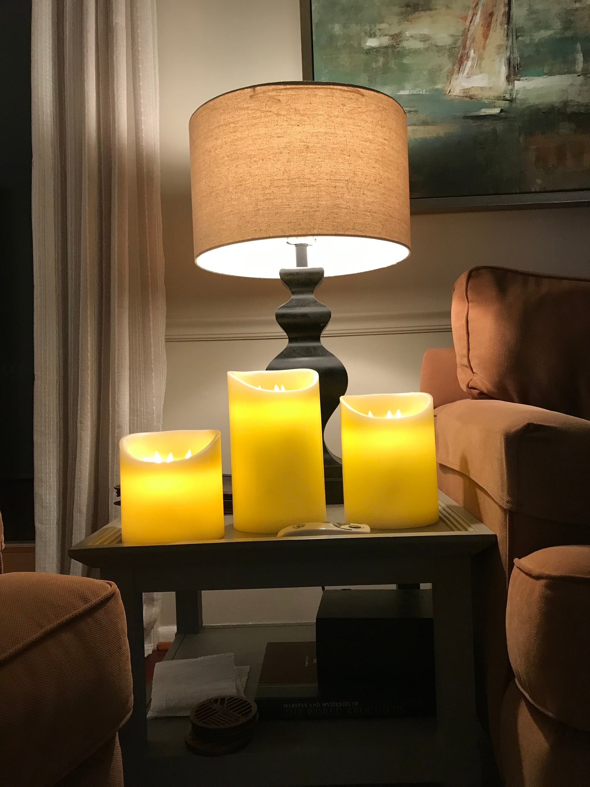 LED Candles with 3 Flickering Wicks (Cream and Mahogany)