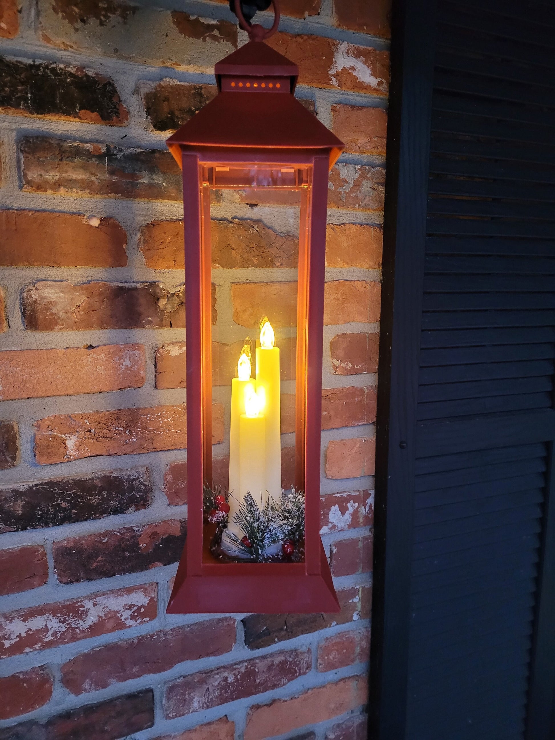 Red Lantern with One or three -Pillars Flickering LED Candle