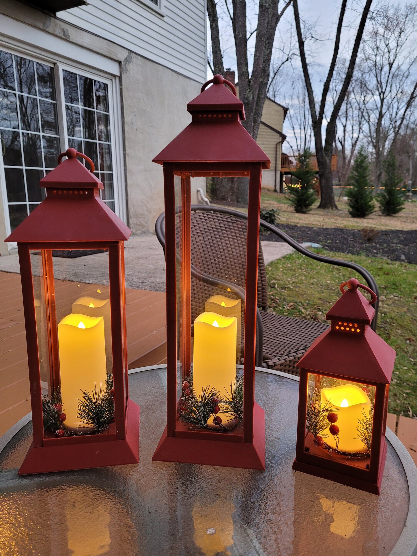 Red Lantern with One or three -Pillars Flickering LED Candle