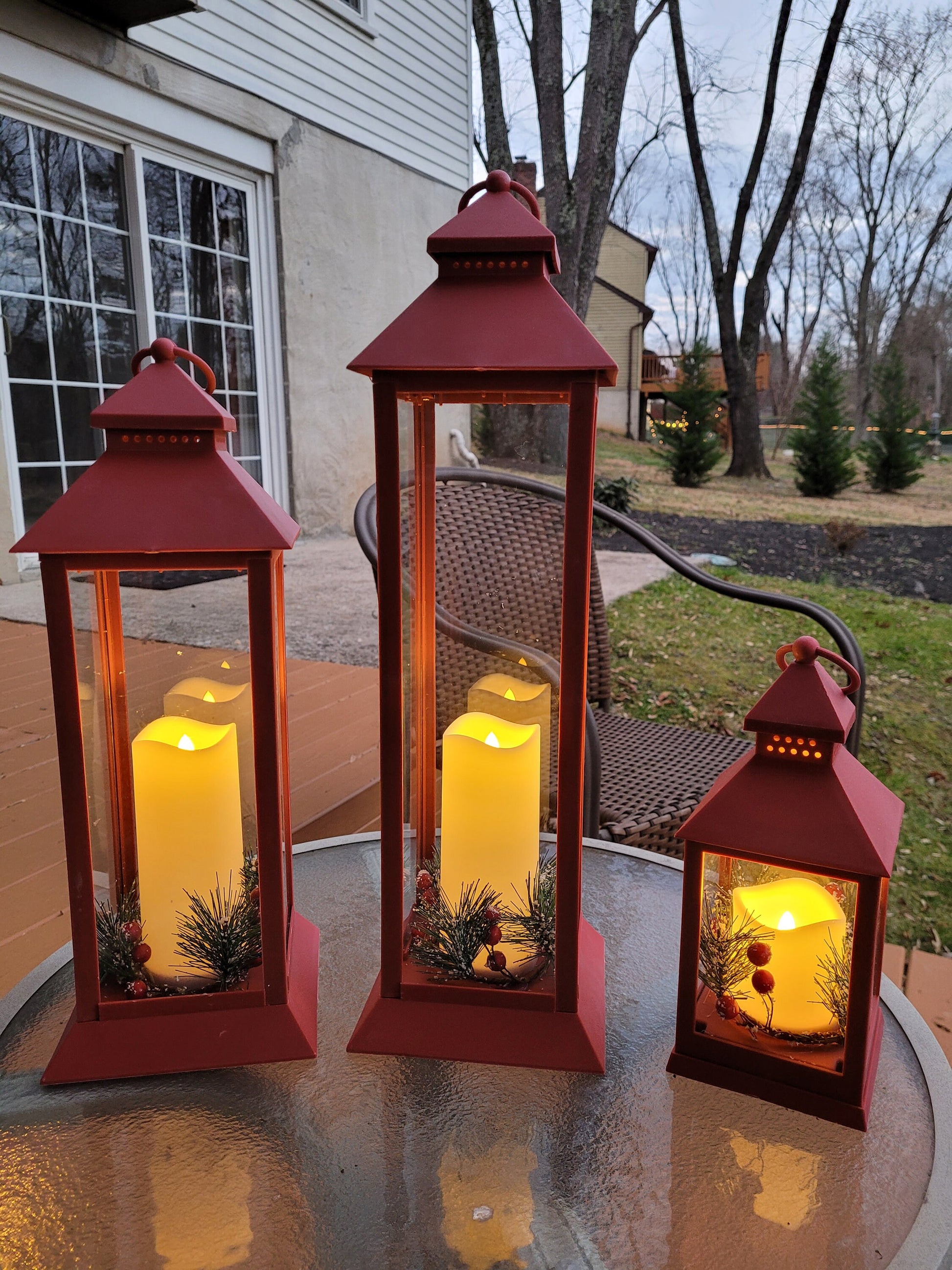 Red Lantern with One or three -Pillars Flickering LED Candle