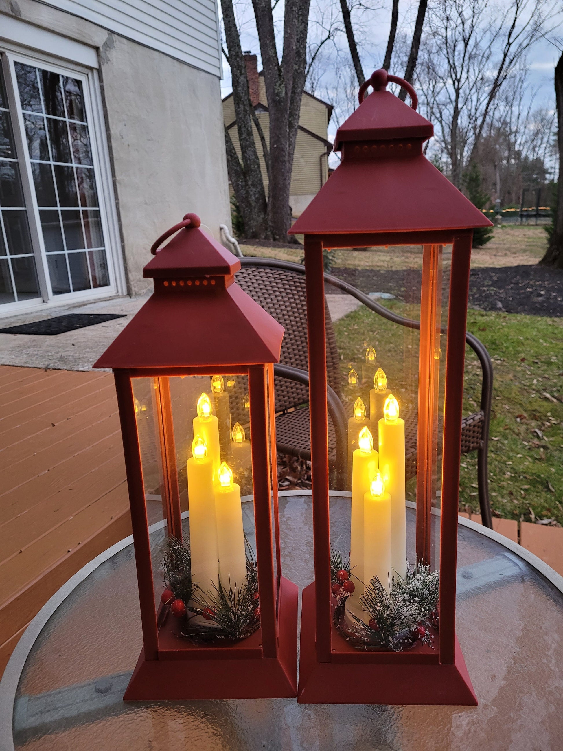 Red Lantern with One or three -Pillars Flickering LED Candle