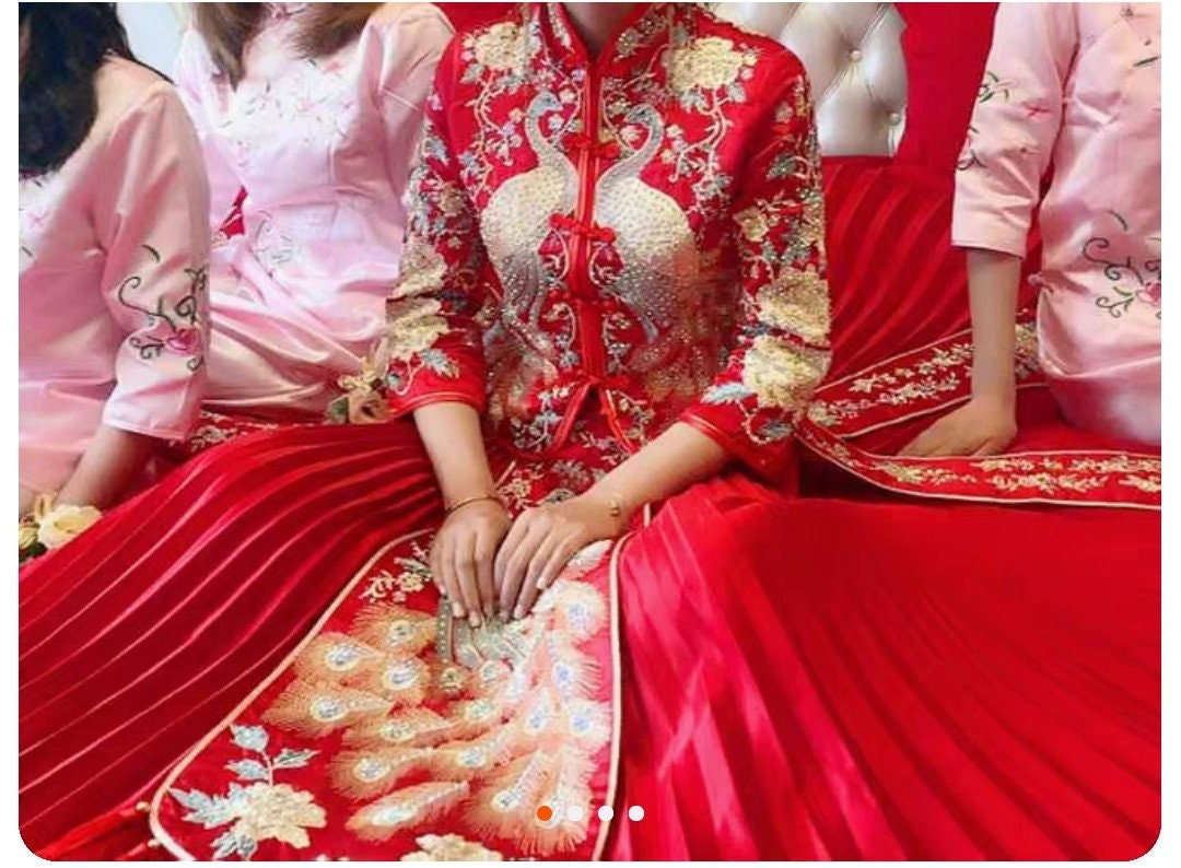Chinese Traditional Bridal Wedding Dress/Peacock Pattern Wedding Dress/Qun Kwa/Tea Ceremony