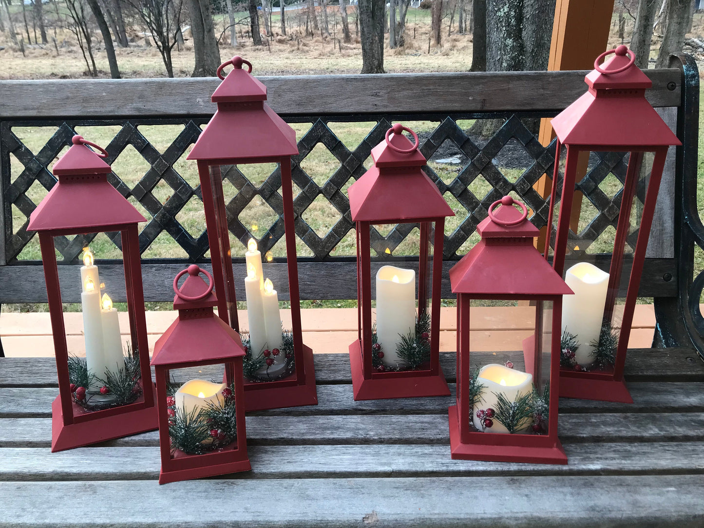 Red Lantern with One or three -Pillars Flickering LED Candle