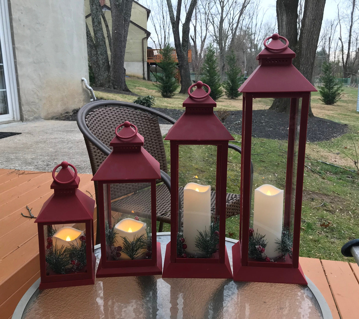 Red Lantern with One or three -Pillars Flickering LED Candle
