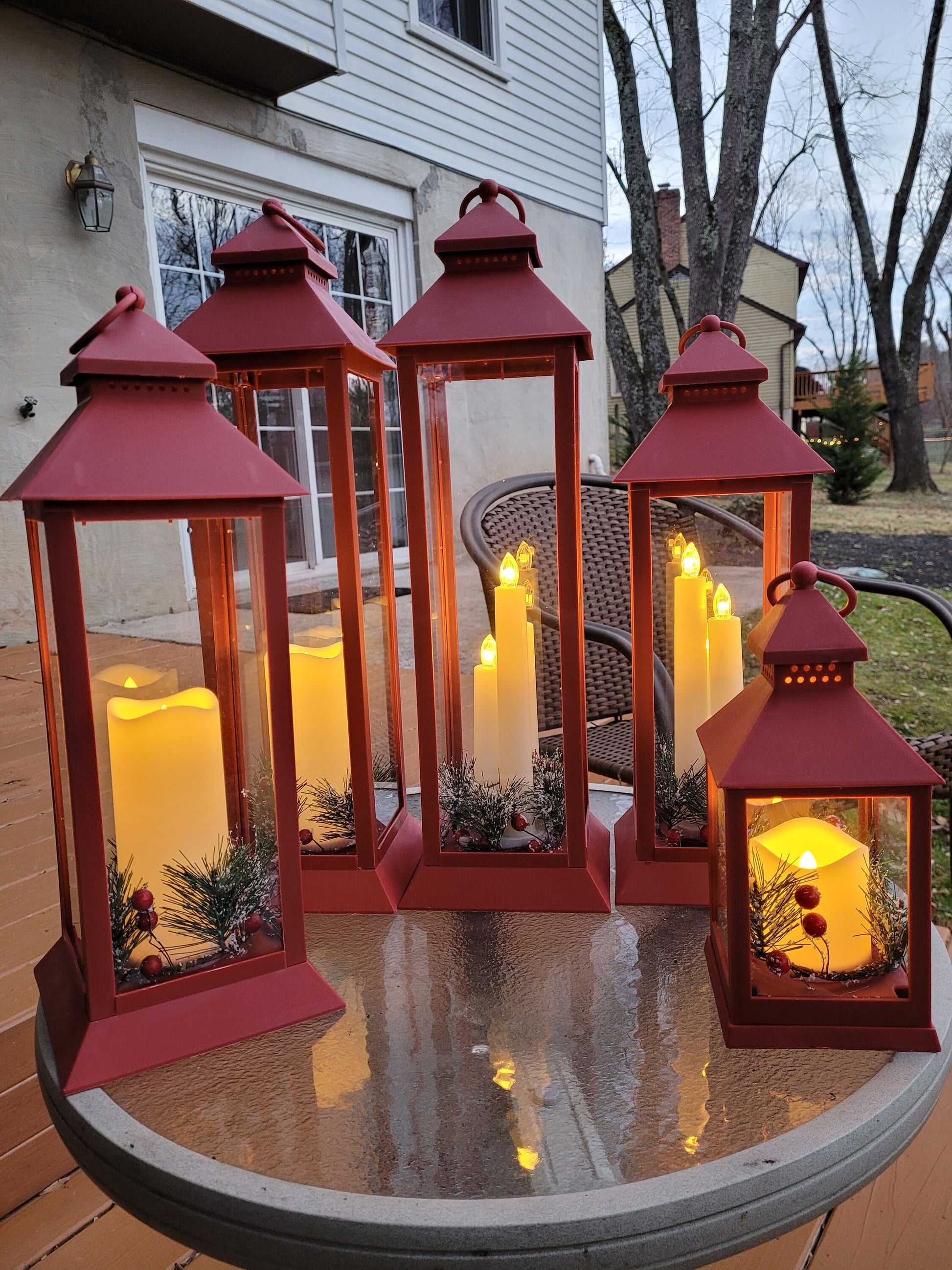 Red Lantern with One or three -Pillars Flickering LED Candle