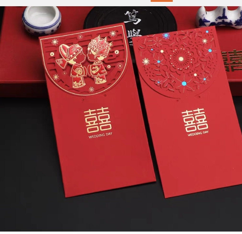 Traditional Wedding Bride and Groom Money Red Pockets/A Set of 6