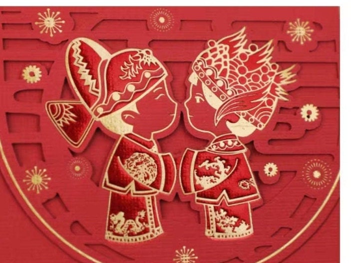 Traditional Wedding Bride and Groom Money Red Pockets/A Set of 6