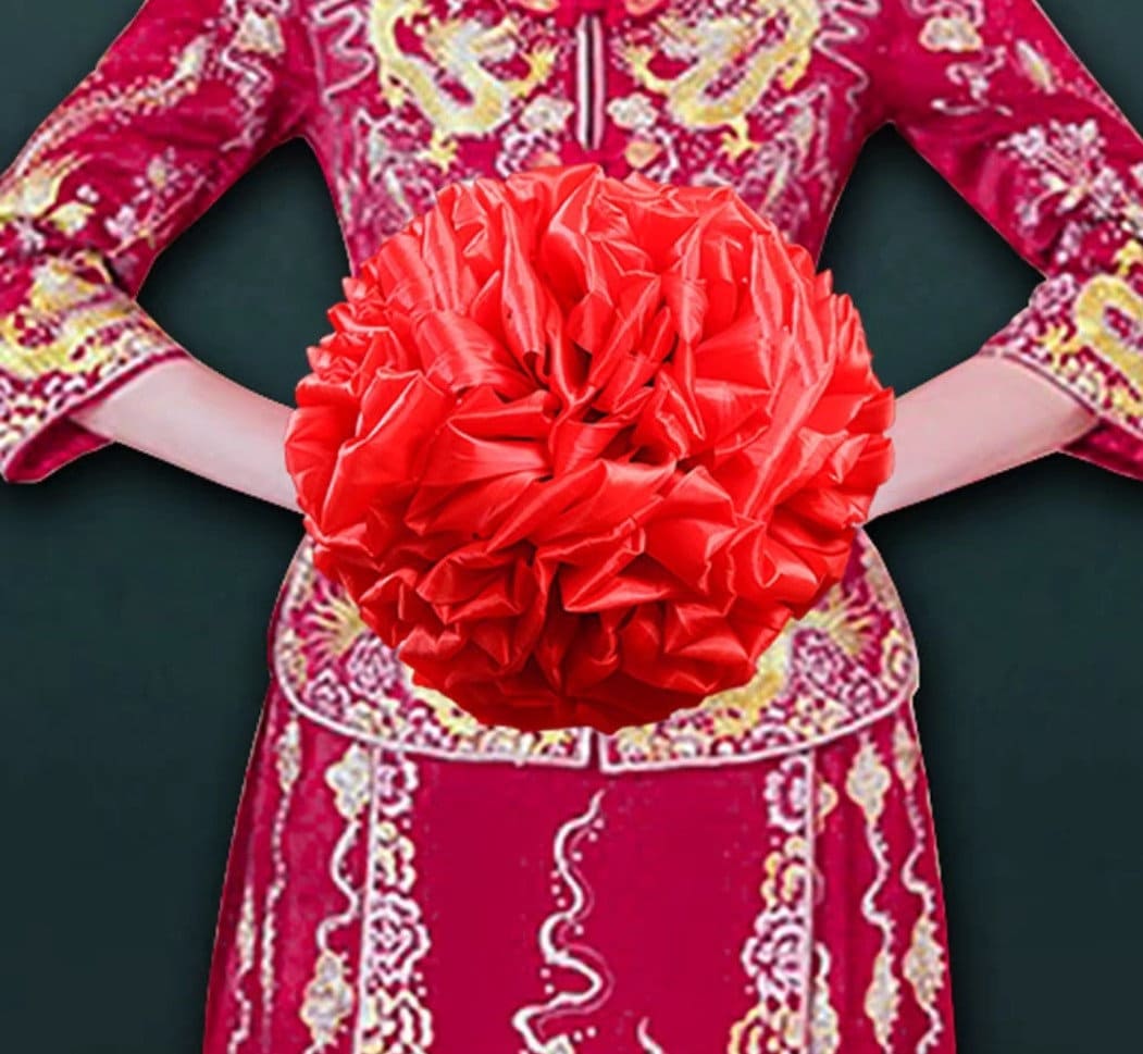 30cm Grooms Traditional Chinese Wedding Chest Pom Pom