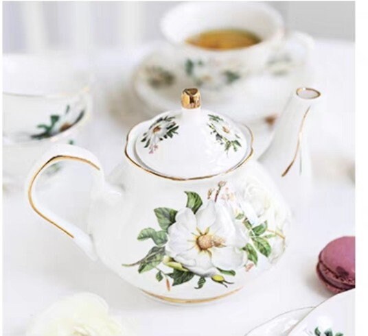 Vintage Magnolia Porcelain Tea Set (24k Gold Gilded)With A Metal Rack